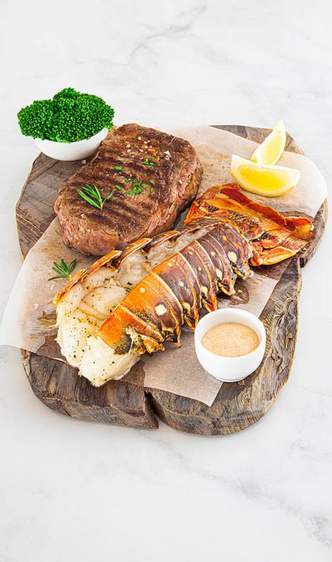  Surf & Turf with fresh Beef Steak and Lobster tail, Mayonnaise with 'Pivo Blondie Beer' sauce perfumed with smoked paprika