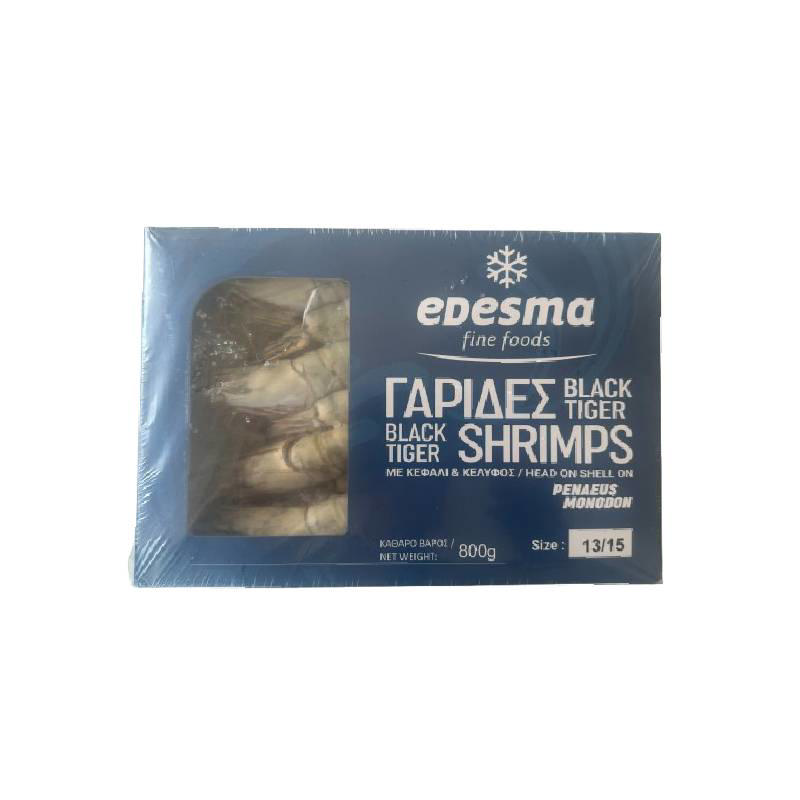 Εdesma Γαρίδες Black Tiger Ωμες με κεφάλι και κέλυφος 13/15 800g