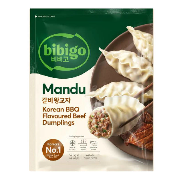 Bibigo Mάντου Ντάμπλιγκς Βοδινό με γεύση μπάρμπεκιου και λαχανικά κορεάτικου στυλ 525g