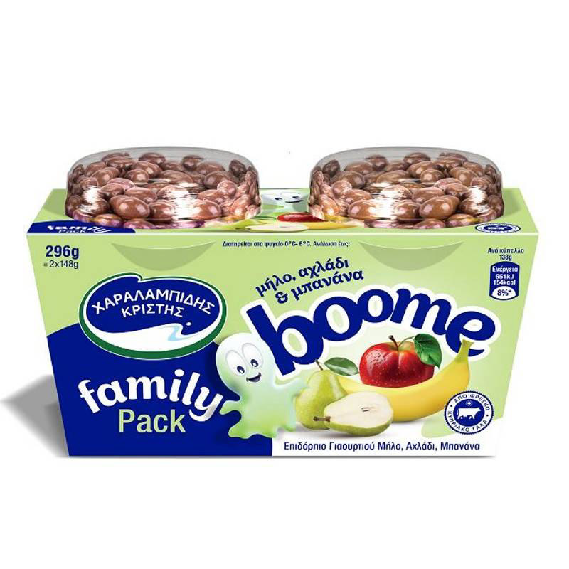 Boome Παιδικό επιδόρπιο γιαουρτιού με γεύση μπανάνα, αχλάδι και μήλο 2x 148g